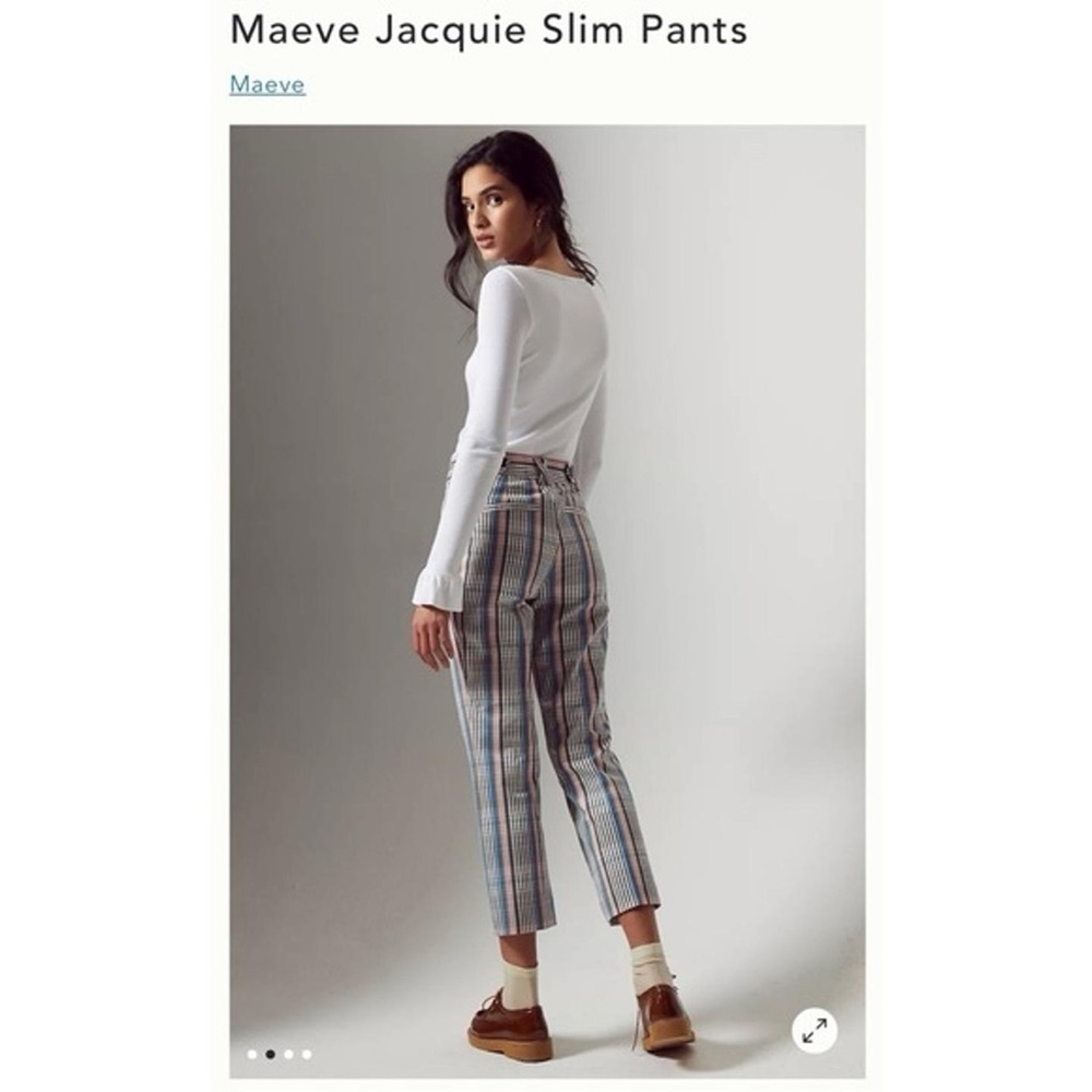 Maeve Plaid Ankle Slim Pants — Blue, Tan & Cream